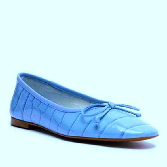 Schutz Ariara Cerulean Blue Croc Embossed Square Toe Bow Ballet Flats Size 10 - Picture 9 of 10